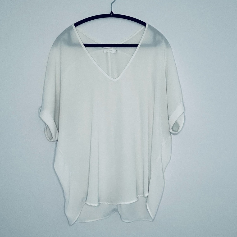 White V-Neck Flowy Women's Top